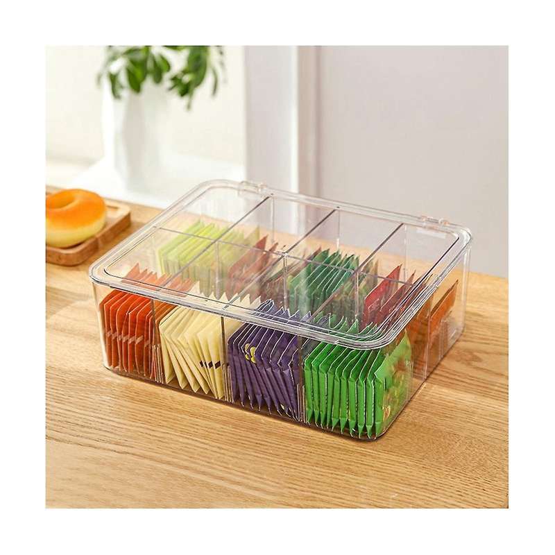 Tea Bag Storage Box Office Multifunctional Storage Box with Lid Acrylic Organizer Coffee Bag Compart