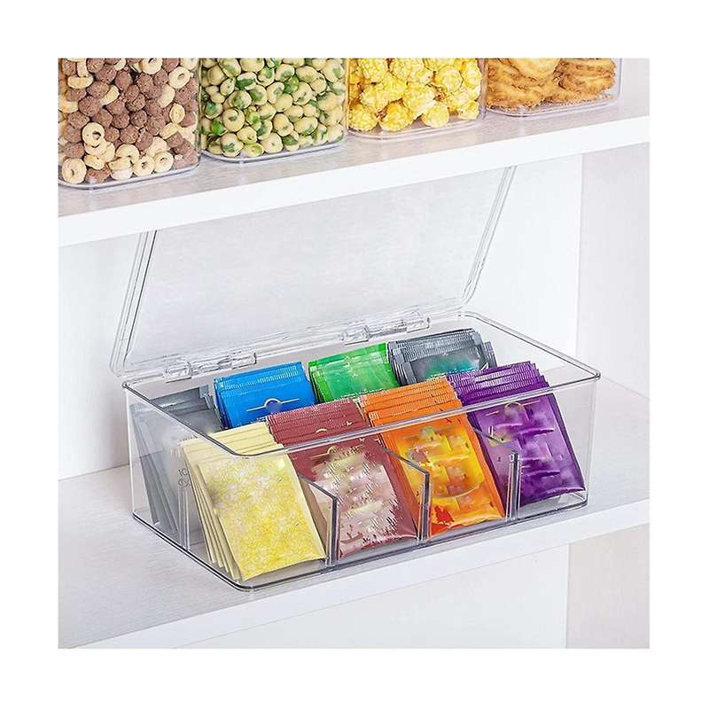 Tea Bag Storage Box Office Multifunctional Storage Box with Lid Acrylic Organizer Coffee Bag Compart