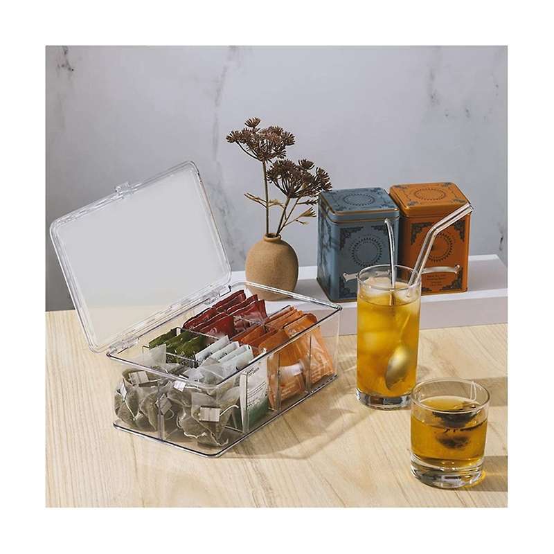 Tea Bag Storage Box Office Multifunctional Storage Box with Lid Acrylic Organizer Coffee Bag Compart