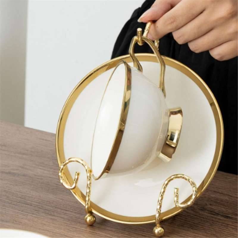 Tea Cup Holder Gold Mug Holder Tea Set Display Stand Gold Metal Cup Saucer Display Stand