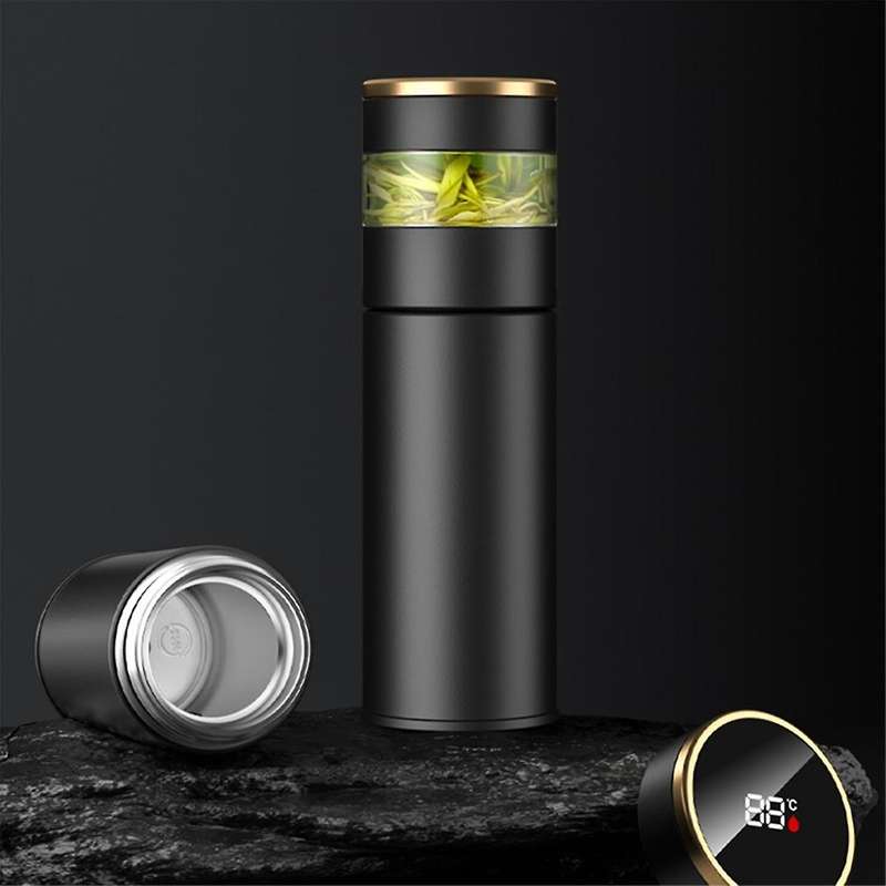 Tea Infuser Vacuum Flask Temperature LED Display 450Ml Insulated Cup Stainless Steel Bottle Travel