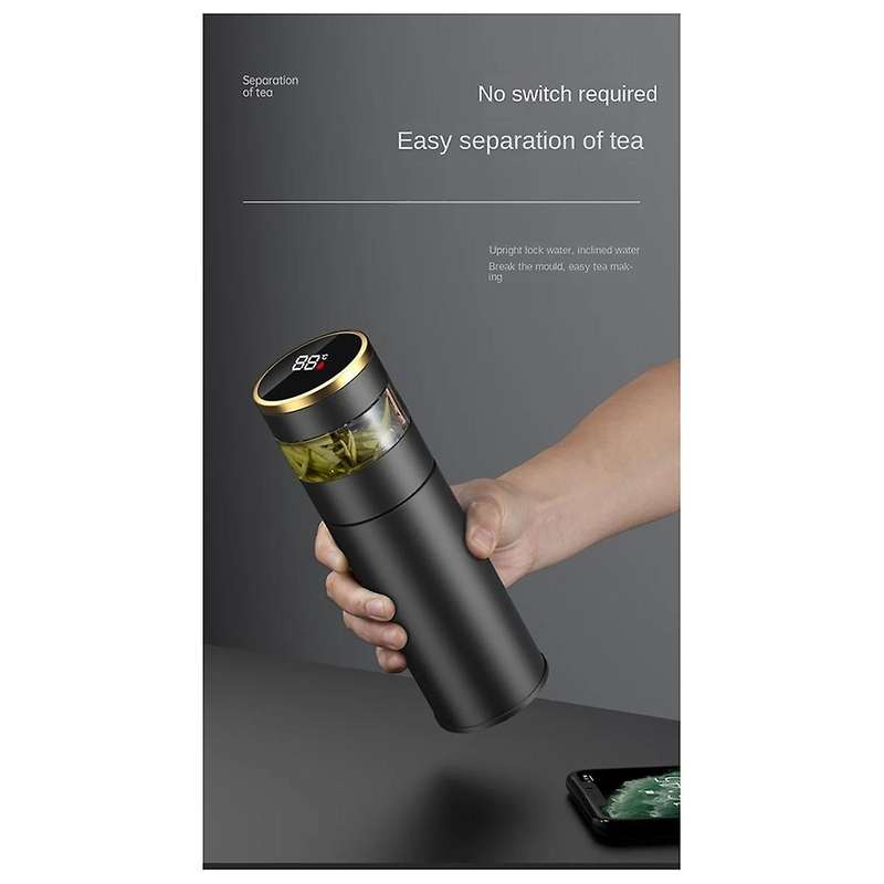 Tea Infuser Vacuum Flask Temperature LED Display 450Ml Insulated Cup Stainless Steel Bottle Travel