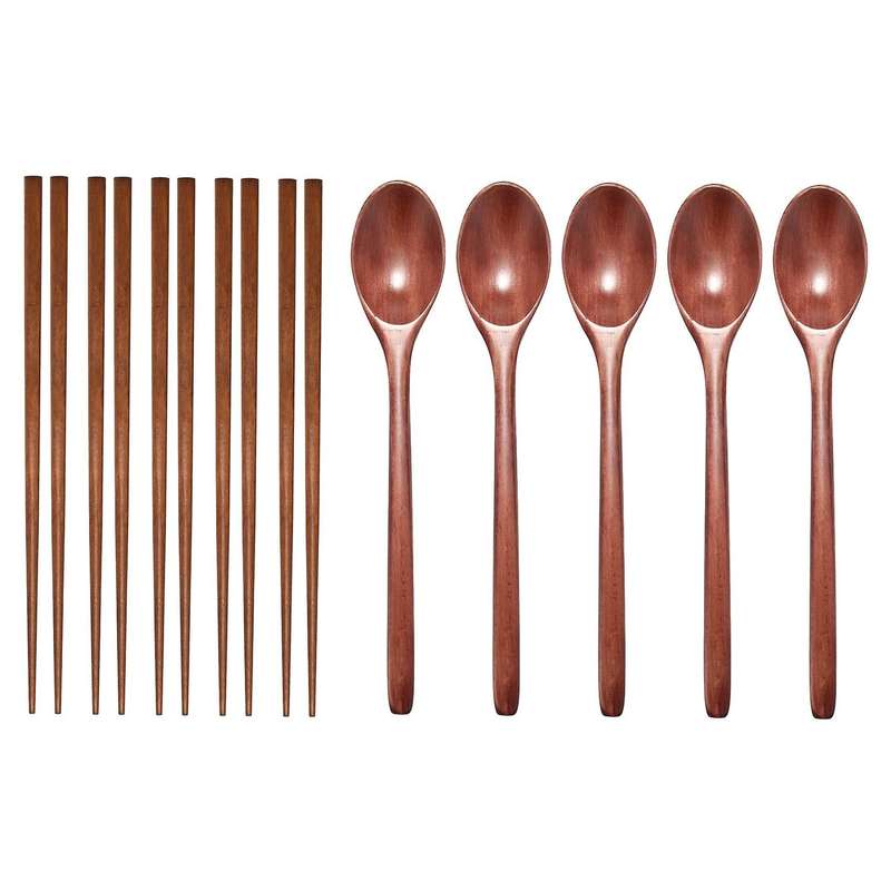 Teak Wooden Spoons and Chopsticks Set, Non-stick Spoons Soup-teaspoon for Kitchen Cooking Utensil T