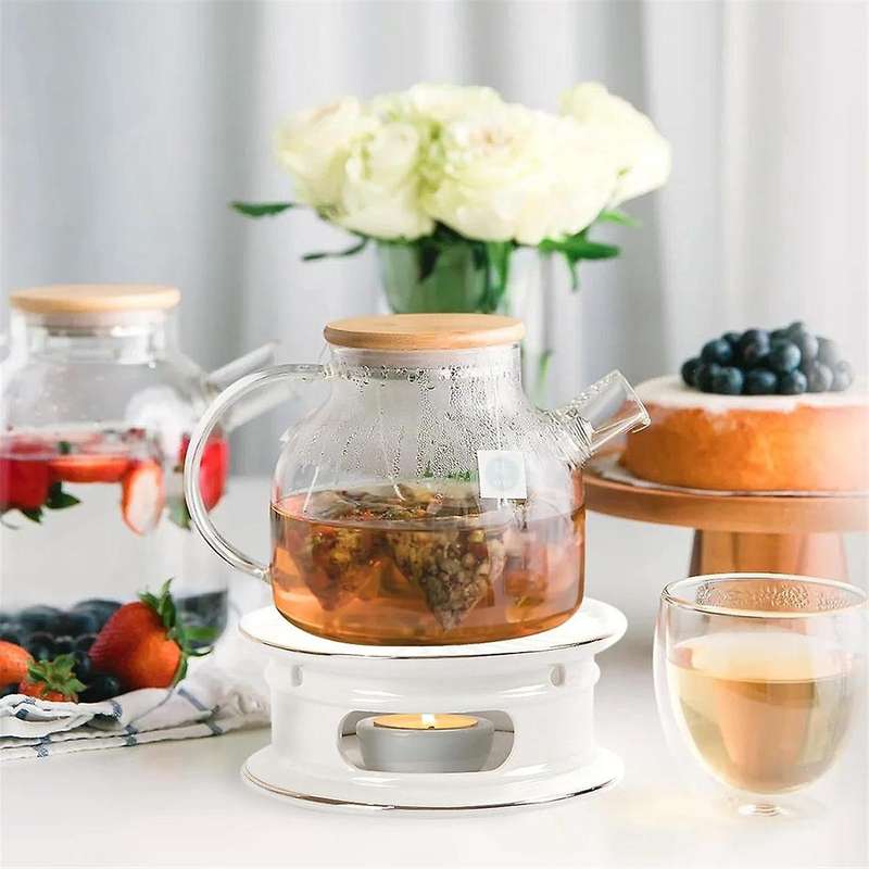 Teapot Warmer, Ceramic Tea Warmer with Tealight Holder, Teapot Heater for Heating Coffee, Milk, Tea
