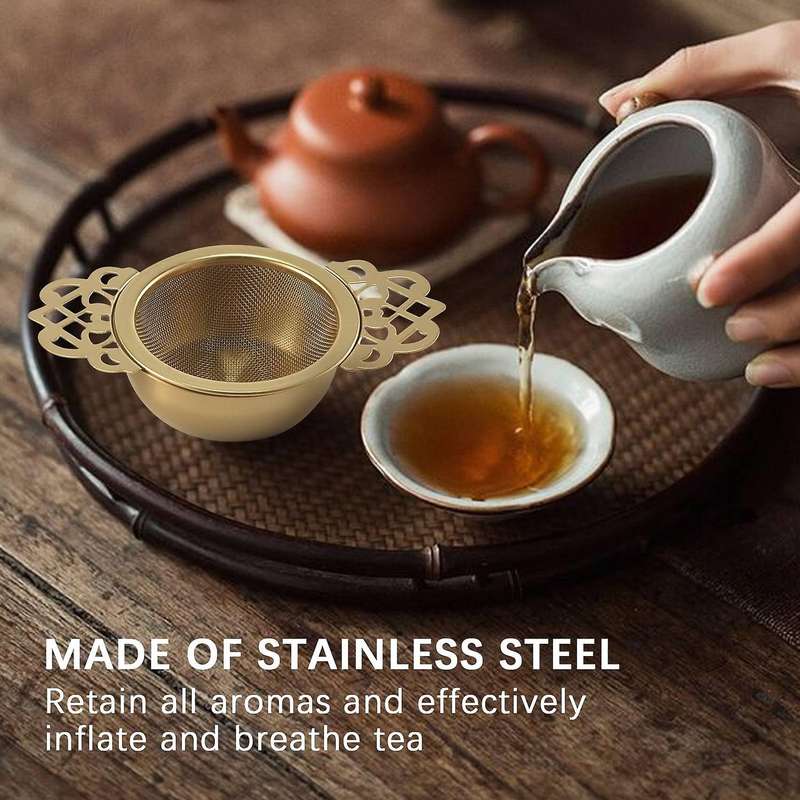 Tea Strainer with Dripping Bowl, Mesh Teapot, Stainless Steel Pine Leaf Tea Strainer, Double Winged