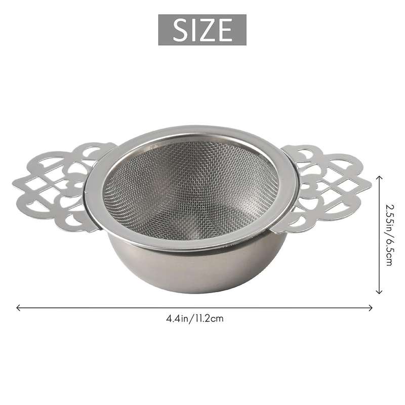 Tea Strainer with Dripping Bowl, Mesh Teapot, Stainless Steel Pine Leaf Tea Strainer, Double Winged