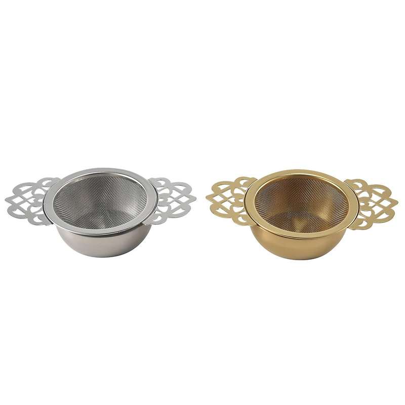 Tea Strainer with Dripping Bowl, Mesh Teapot, Stainless Steel Pine Leaf Tea Strainer, Double Winged