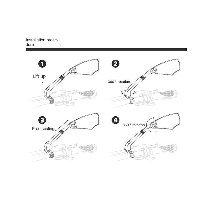 Telescopic Blue Glass Rear View Mirror Dual 360 Lens Frame Rotation Base Scale Adjust Pitch Angle