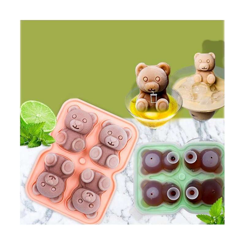 Teddy Bear Shaped Ice Cube Mold Silicone for Whiskey Big Ice Tray with Lid 2023 Kitchen Home Cool S