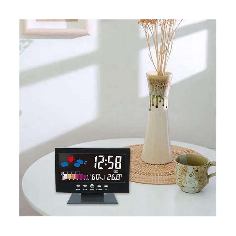 Temperature and Humidity Colour Screen Desk Clock, Wireless Weather Projections Lcd Backlit Alarm C
