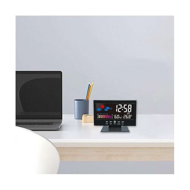 Temperature and Humidity Colour Screen Desk Clock, Wireless Weather Projections Lcd Backlit Alarm C