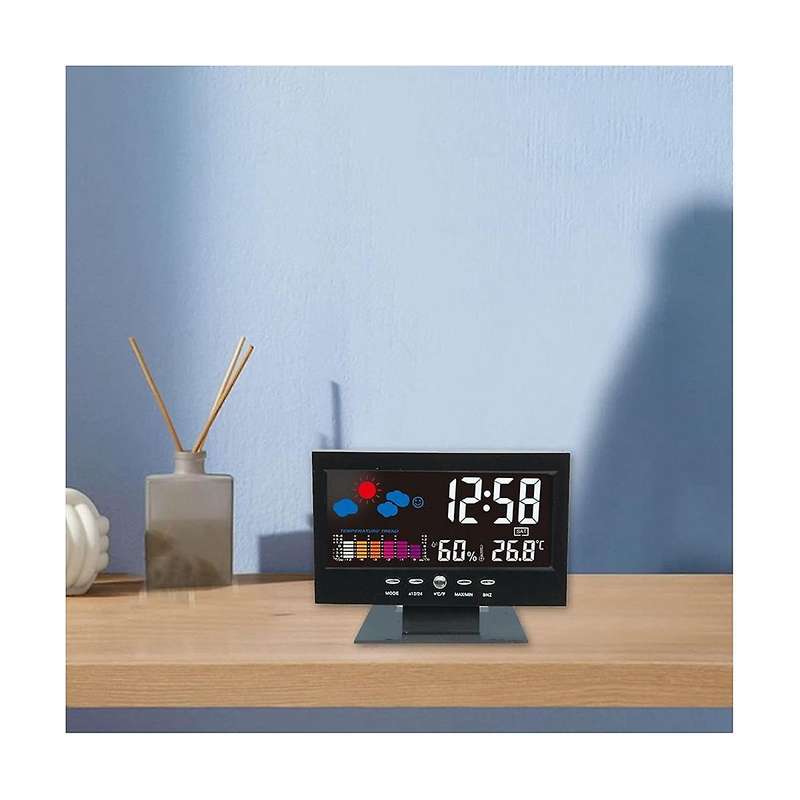 Temperature and Humidity Colour Screen Desk Clock, Wireless Weather Projections Lcd Backlit Alarm C
