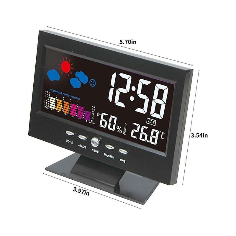 Temperature and Humidity Colour Screen Desk Clock, Wireless Weather Projections Lcd Backlit Alarm C