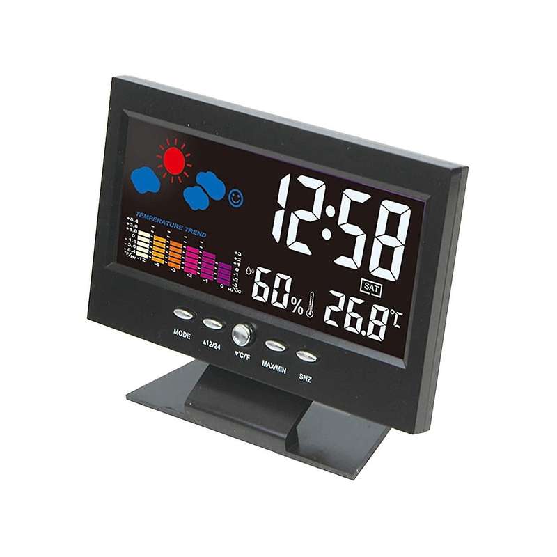Temperature and Humidity Colour Screen Desk Clock, Wireless Weather Projections Lcd Backlit Alarm C