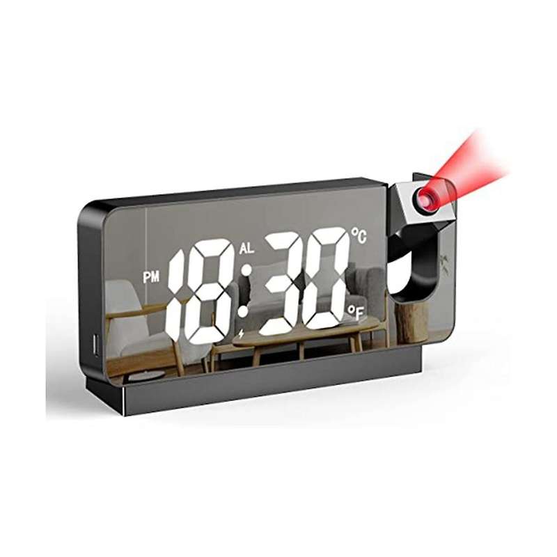 Temperature Calendar Brightness Adjustment Black White Mirror Mute Projection Alarm Clock