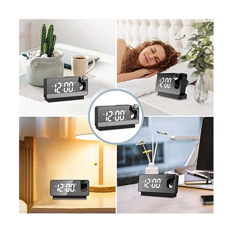 Temperature Calendar Brightness Adjustment Black White Mirror Mute Projection Alarm Clock