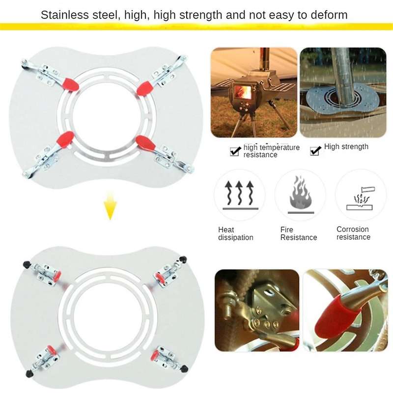 Tent Stove Jack Camping Firewood Stove Pipe Insulation Flame Protection Plate Stove Jack with Chimne