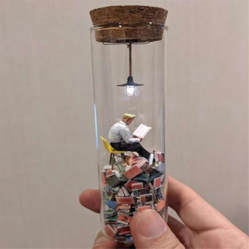 Test Tube Perspective Drawing,Abstract Art Figurine Glass Sculptures with Night Light,Home Decorativ