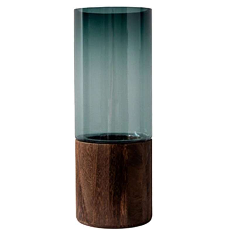Terrarium Vase on Wood Base Stand, Glass Cylinder Vase Tall for Flower, Decorative Vases for Home De