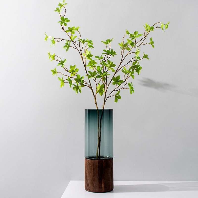 Terrarium Vase on Wood Base Stand, Glass Cylinder Vase Tall for Flower, Decorative Vases for Home De