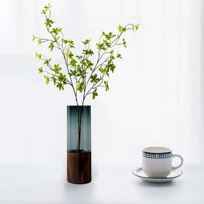 Terrarium Vase on Wood Base Stand, Glass Cylinder Vase Tall for Flower, Decorative Vases for Home De