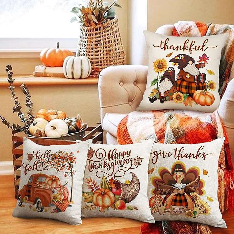 Thanksgiving Fall Pillow Covers 18X18, Pumpkin Throw Pillows Covers Set of 4, Couch Cushion Cases Ho