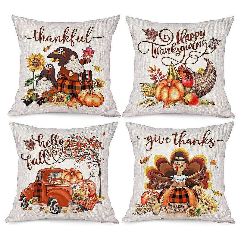 Thanksgiving Fall Pillow Covers 18X18, Pumpkin Throw Pillows Covers Set of 4, Couch Cushion Cases Ho