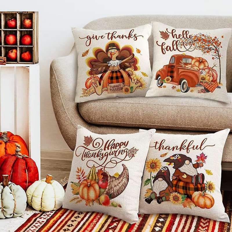 Thanksgiving Fall Pillow Covers 18X18, Pumpkin Throw Pillows Covers Set of 4, Couch Cushion Cases Ho