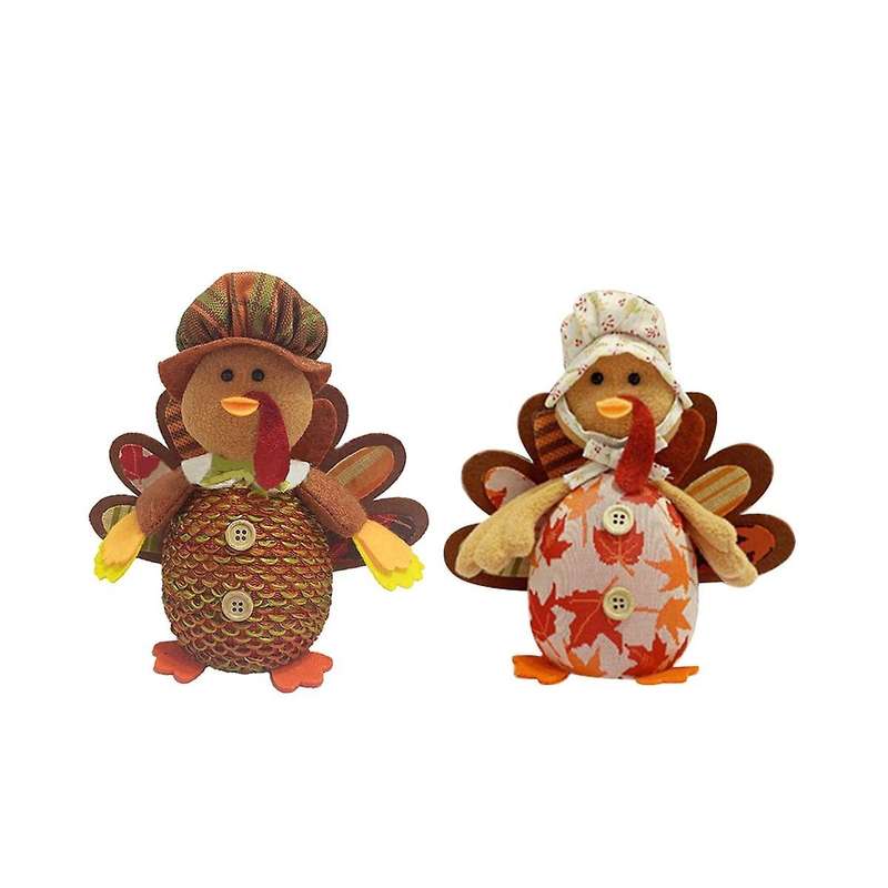 Thanksgiving Decorations Fall Gnome Decor: 2 Pcs Handmade Turkey Plush Ornaments with Sunflower Mapl