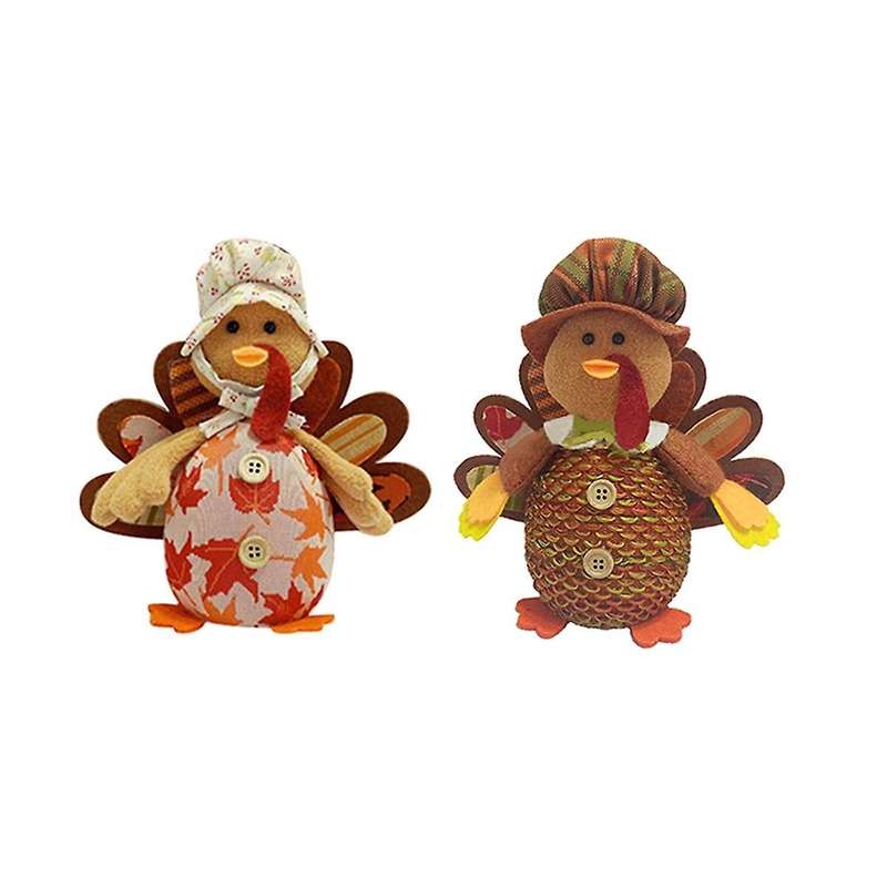 Thanksgiving Decorations Fall Gnome Decor: 2 Pcs Handmade Turkey Plush Ornaments with Sunflower Mapl