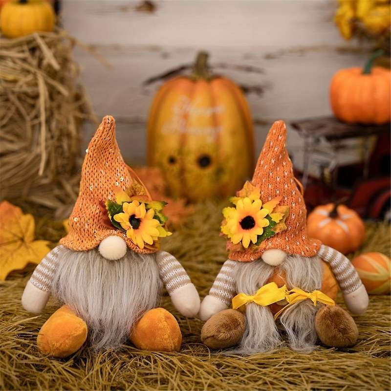 Thanksgiving Decoration Harvest Season Maple Leaf Straw Hat Rudolf Short Legs DollGoblin Dwarf Doll