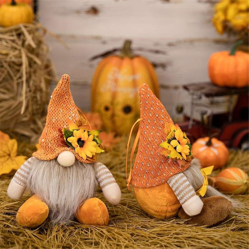 Thanksgiving Decoration Harvest Season Maple Leaf Straw Hat Rudolf Short Legs DollGoblin Dwarf Doll