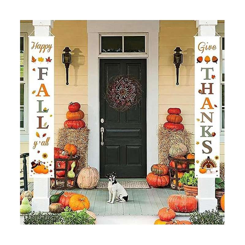 Thanksgiving Couplet Door Curtain Banner Autumn Harvest Door Welcome Porch Sign Decoration Outdoor T