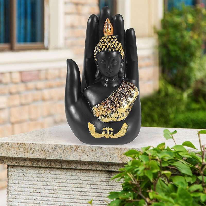 Thai Buddha in the Palm Statue Figurine, Buddha Sculpture-Indoor/Outdoor Decor for Garden,Patio,Por