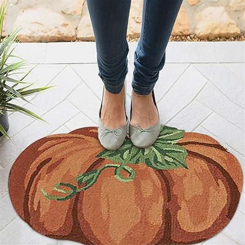 Thanksgiving Pumpkin Rug, Non- Washable Welcome Door Mat, Cute Fall Doormats for Indoor Outdoor Entr