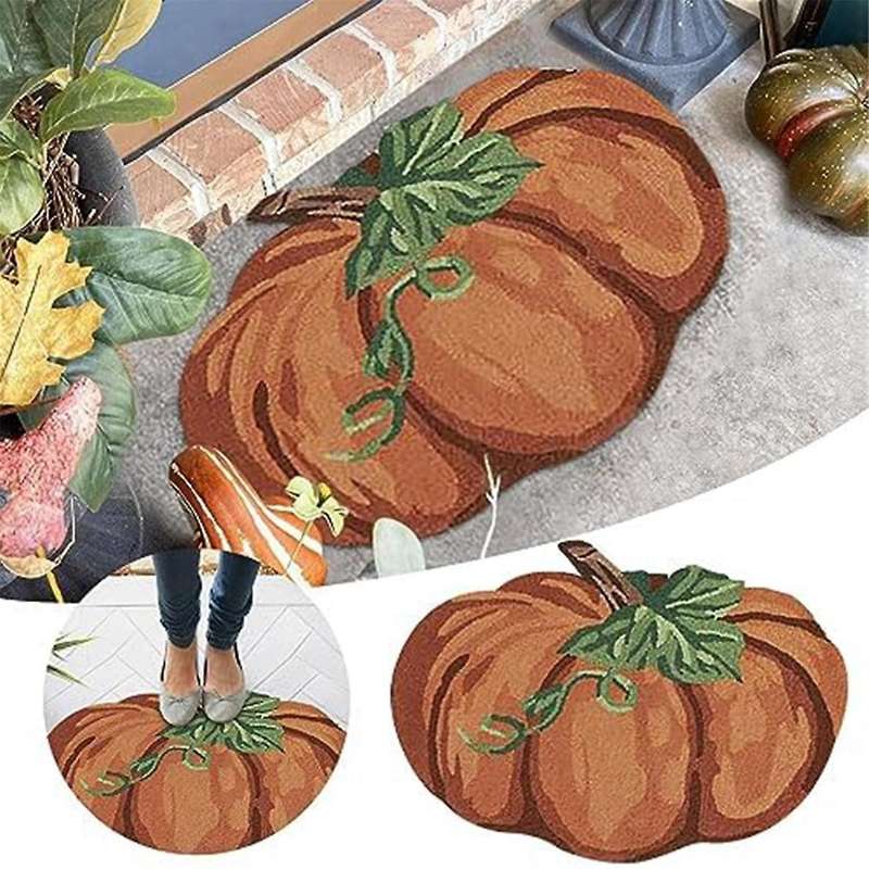 Thanksgiving Pumpkin Rug, Non- Washable Welcome Door Mat, Cute Fall Doormats for Indoor Outdoor Entr