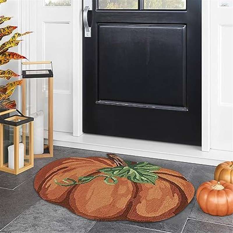 Thanksgiving Pumpkin Rug, Non- Washable Welcome Door Mat, Cute Fall Doormats for Indoor Outdoor Entr