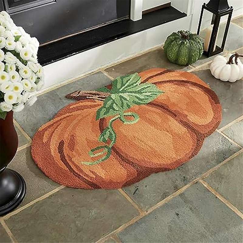Thanksgiving Pumpkin Rug, Non- Washable Welcome Door Mat, Cute Fall Doormats for Indoor Outdoor Entr