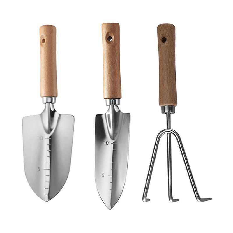 The 3-piece Garden Wooden Handle Small Shovel Includes A Wide Shovel, A Pointed Shovel and A Three-