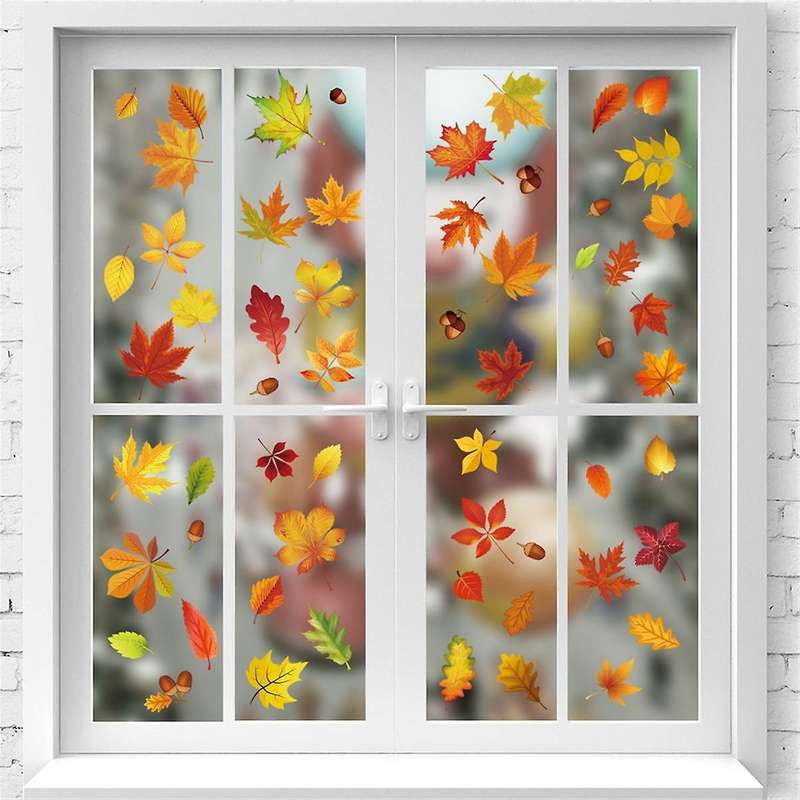 Thanksgiving Window Sticker Double-Sided Autumn Window Clings Decals for Fall Harvest DIY Festival H
