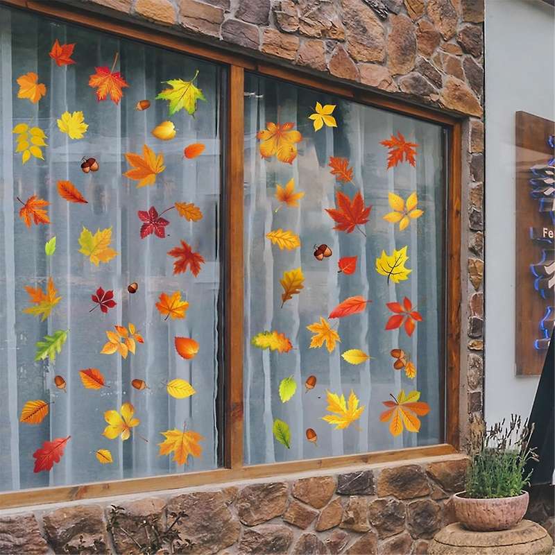 Thanksgiving Window Sticker Double-Sided Autumn Window Clings Decals for Fall Harvest DIY Festival H