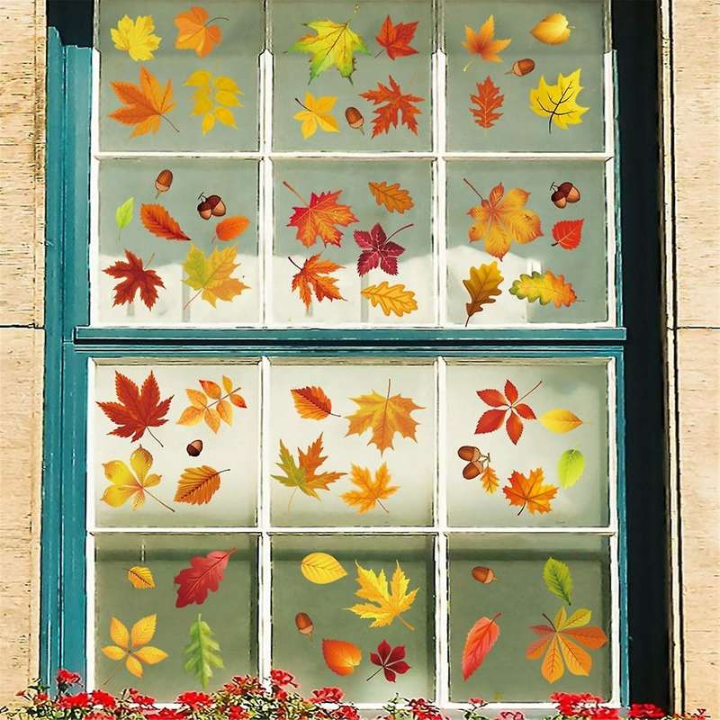 Thanksgiving Window Sticker Double-Sided Autumn Window Clings Decals for Fall Harvest DIY Festival H