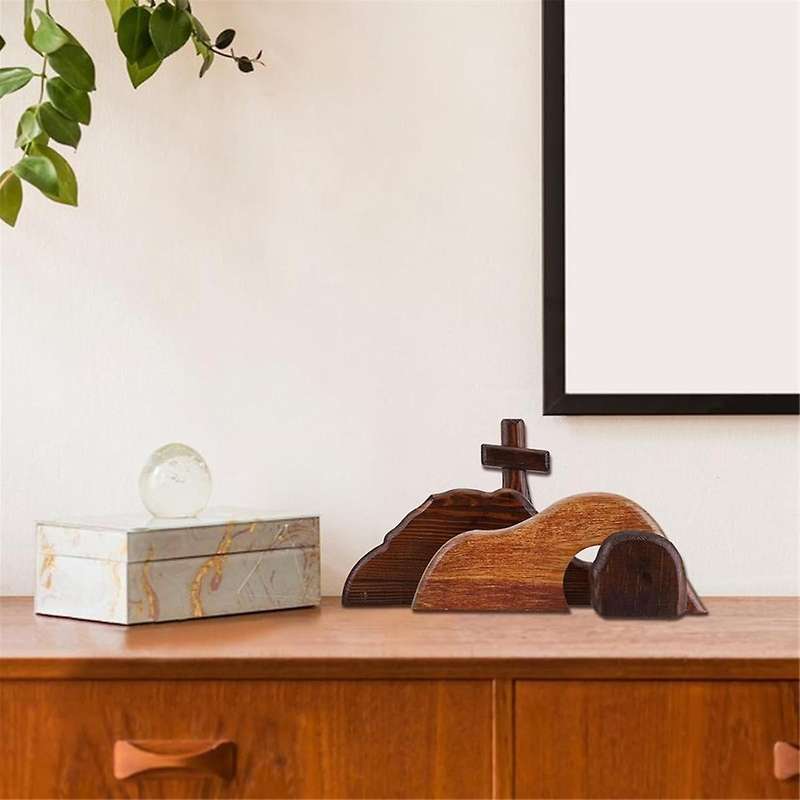 The Empty Tomb Easter Scene and , Wooden Plus Thick Easter Home Figurine Ornament