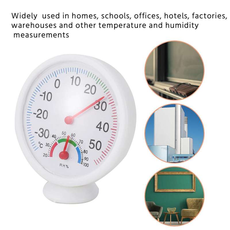 Thermometer Hygrometer Needle Round Dial Tester Interior Exterior White