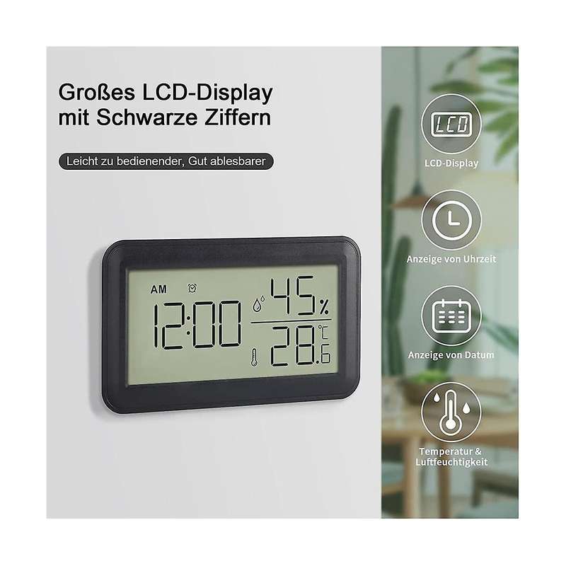 Thermometer Hygrometer Indoor with Alarm Clock, Lcd Digital Thermometer, for Room, Living Room, Win
