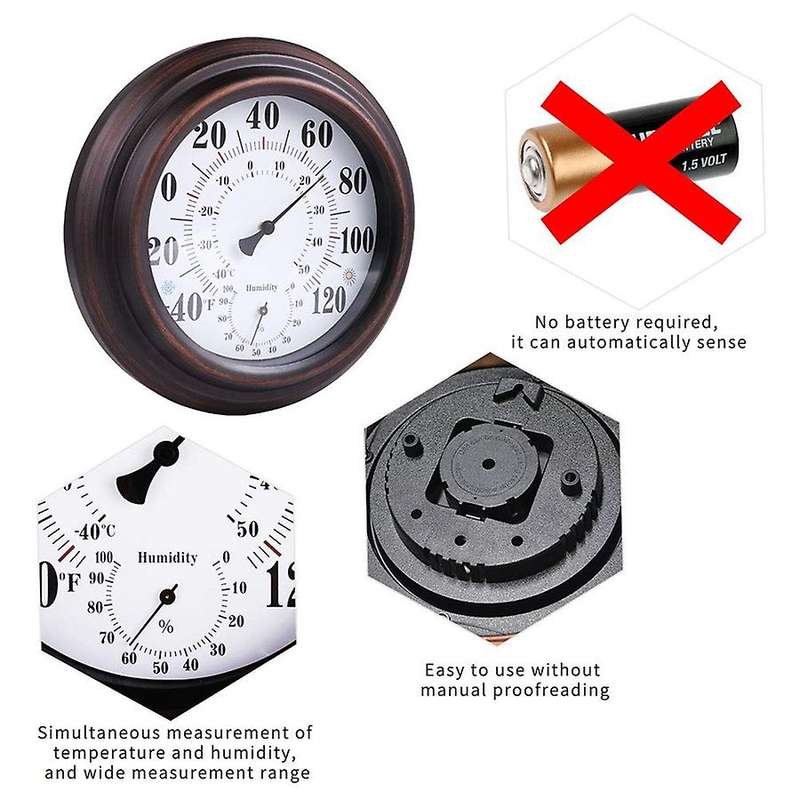 Thermometer Hygrometer for Room Kitchen Garden Wall Decoration 203 Mm Diameter Indoor/Outdoor Temper