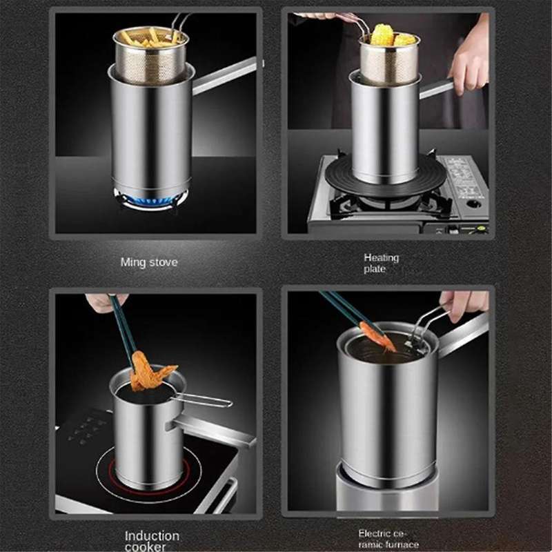 Thickeded Deep Fryer Pot Small Stainless Steel Deep Fryer Pasta Strainer Basket Chicken Fried Food S