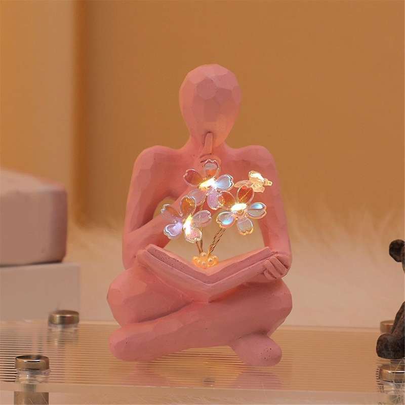 Thinkers Statue Decor Thinking Man Statue Flower Bookworms Sculpture Reading Statue Abstract Sculptu