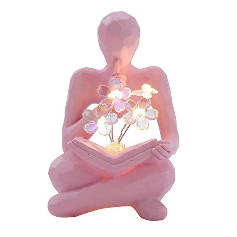 Thinkers Statue Decor Thinking Man Statue Flower Bookworms Sculpture Reading Statue Abstract Sculptu