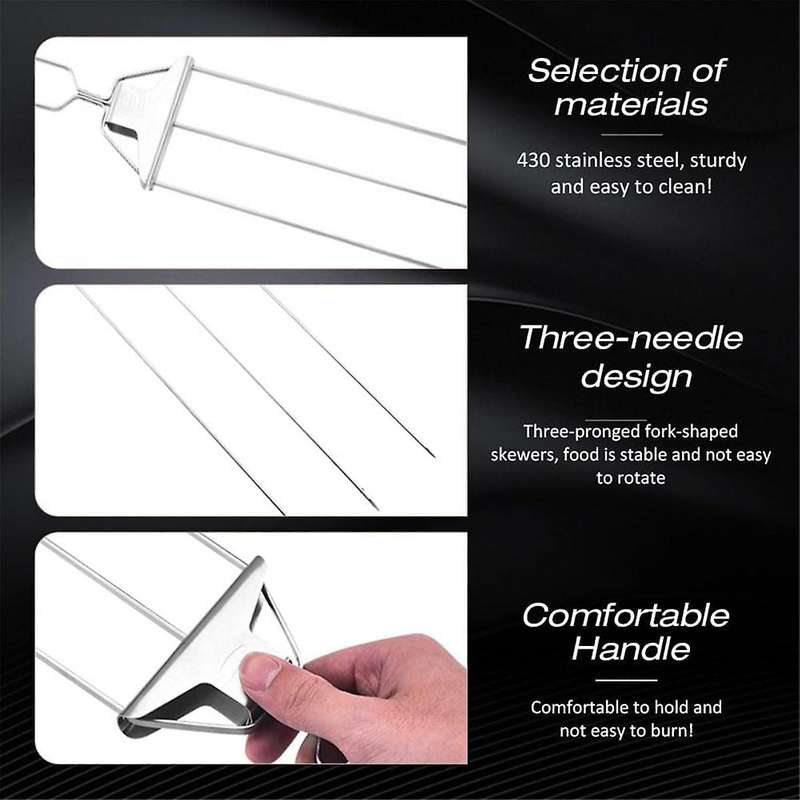 Three- Barbecue Fork Semi-Automatic Barbecue Fork Household Barbecue Barbecue Needle Kebab